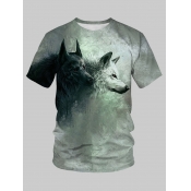 Lovely Men Casual Animal Print Gradient Grey T-shi
