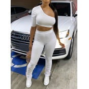 LW Chic One Shoulder Fold Design White Two Piece P