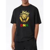 LW Men Casual Crown Letter Print Black T-shirt