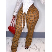 Lovely Sweet Plaid Print Fold Design Yellow Plus S