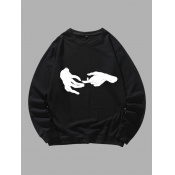 Lovely Men Casual O Neck Hand Print Black Hoodie