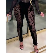 Lovely Sexy High-waisted See-through Black Pants
