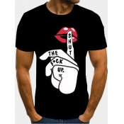 LW Casual O Neck Lip Print Black Men T-shirt