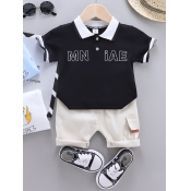 Lovely Boy Casual Letter Cartoon Print Black Two P