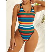 Lovely Casual U Neck Striped Multicolor One-piece 