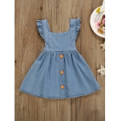 Lovely Girl Casual Square Neck Flounce Button Desi