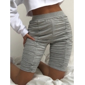Lovely Casual Mid Waist Fold Design Grey Shorts