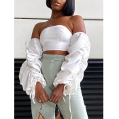 Lovely Chic Off The Shoulder Fold Design Drawstrin