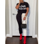 LW Trendy Letter Print Drawstring White Two Piece 