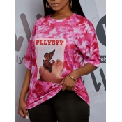 Lovely Casual Tie-dye Butterfly Letter Print Pink 