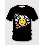 Lovely Girl Casual O Neck Smiley Face Print Black 