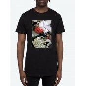 Lovely Men Casual O Neck Money Print Black T-shirt