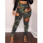 LW Chic Camo Print Hollow-out Green Pants