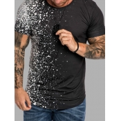 Lovely Men Casual O Neck Splash Ink Print Black T-