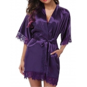 Lovely Sexy Cross-over Lace-up Purple Babydoll