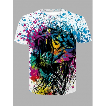 

LW Men Casual O Neck Splash Ink Print Multicolor T-shirt, Multi