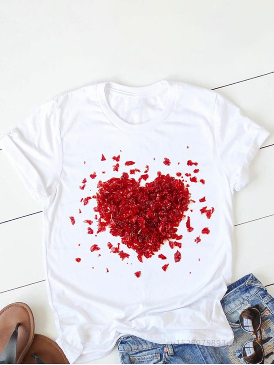 

Lovely Sweet Valentine Heart-shaped Print Red Plus Size T-shirt