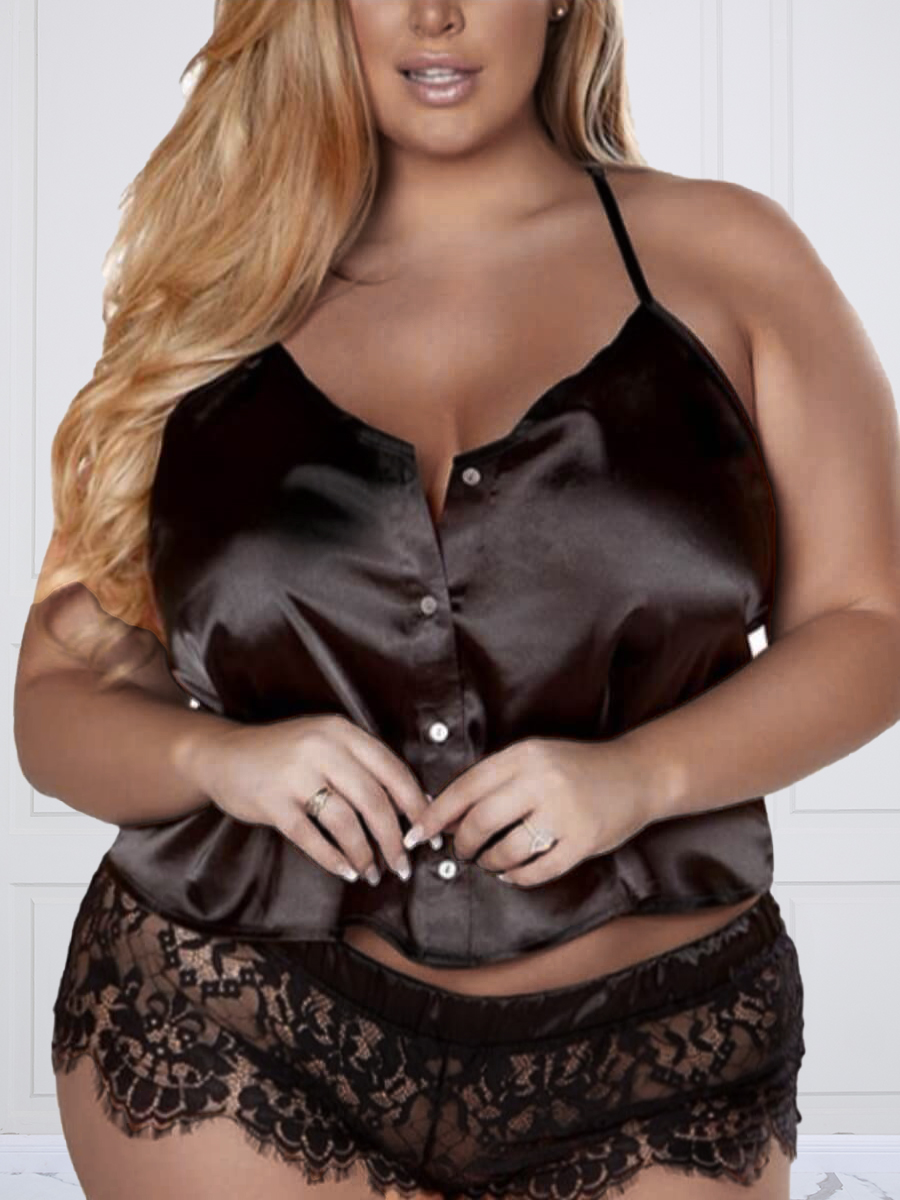 

Lovely Sweet Lace Patchwork Black Plus Size Bra Set