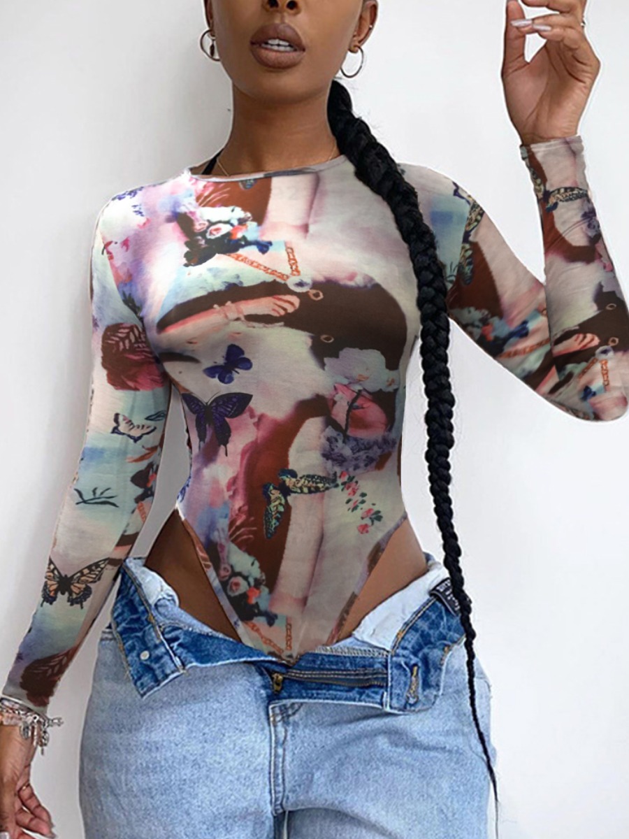 

LW SXY Print Skinny Multicolor Bodysuit, Multi