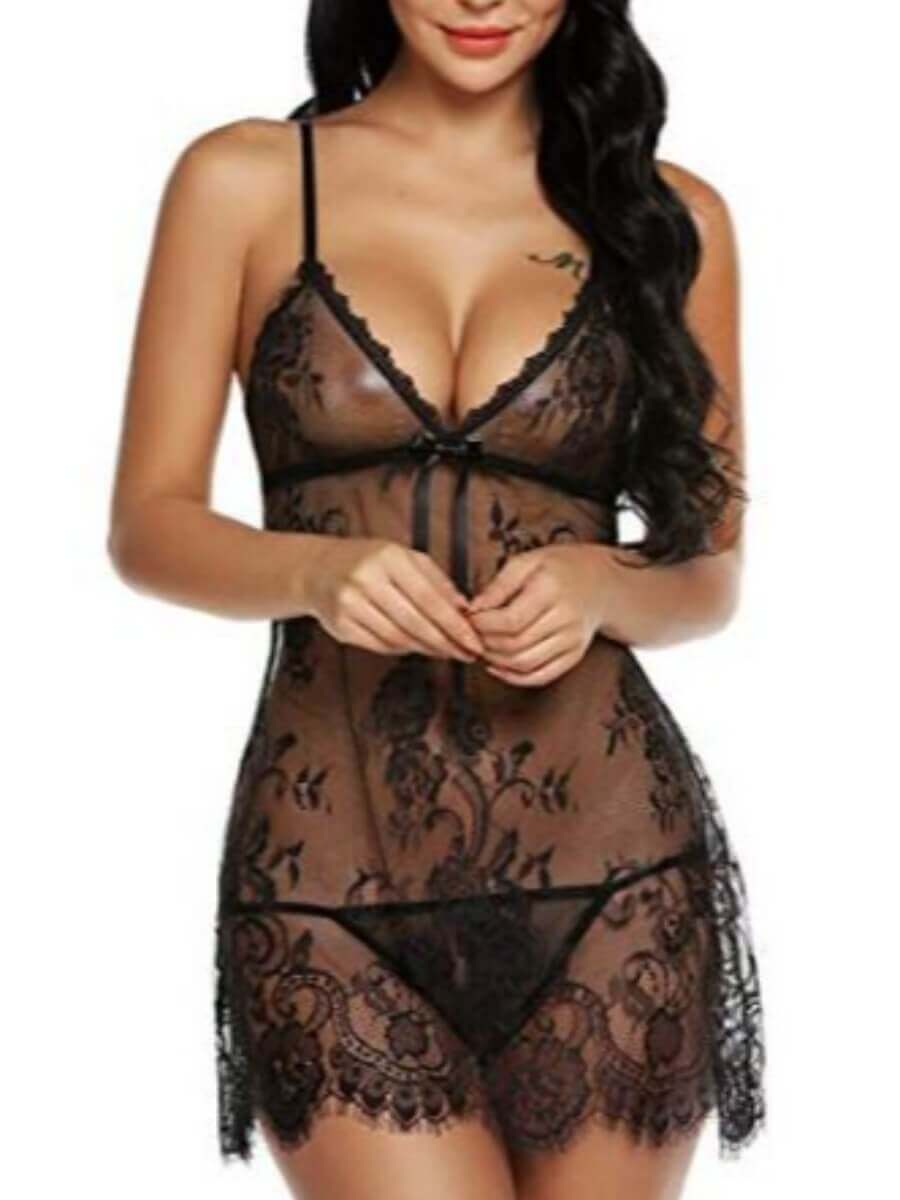 

Lovely Sexy See-through Bandage Hollow-out Design Black Babydoll