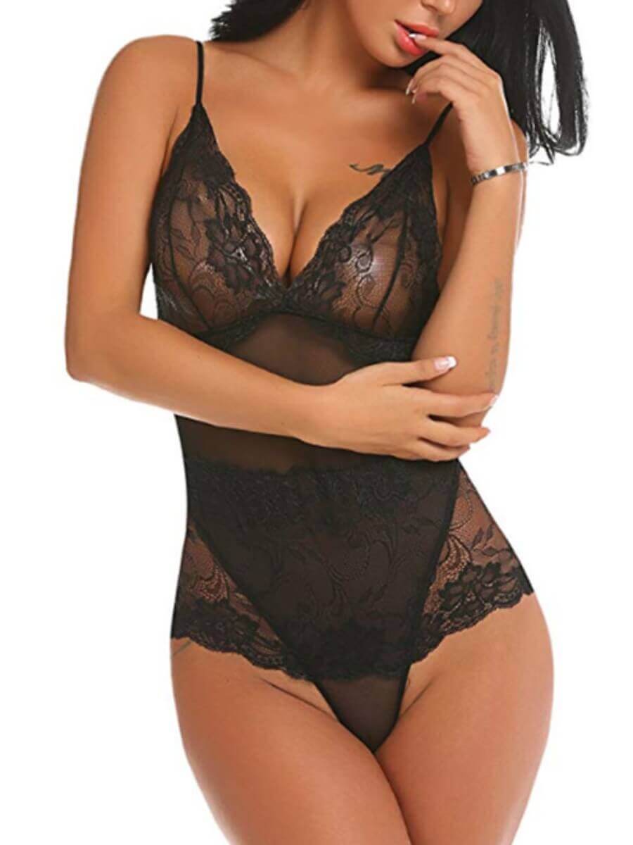 

Lovely Sexy See-through Bandage Hollow-out Design Black Teddies