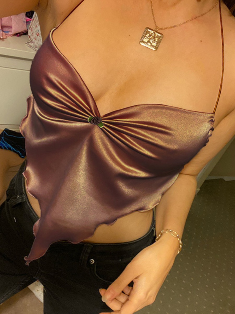 

Lovely Sexy Ruched Bandage Design Brown Camisole
