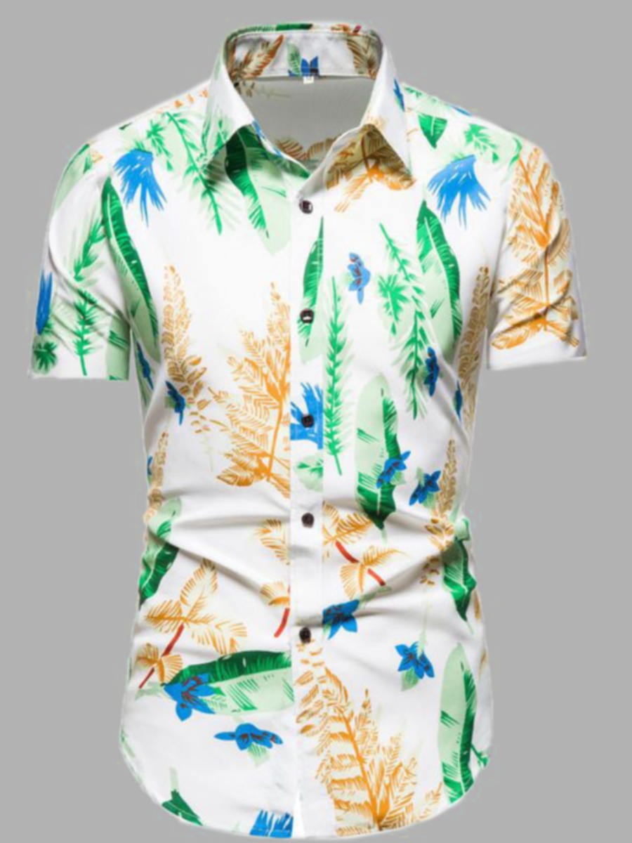 

Lovely Boho ;eaf Print Patchwork White Men Shirt