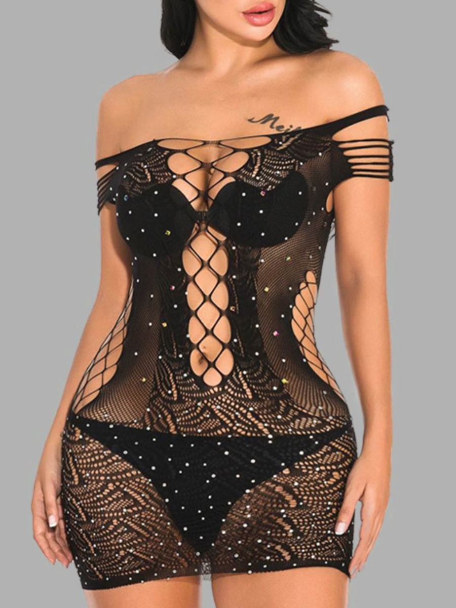 

Lovely Sexy Bandage Hollow-out Design Black Babydoll