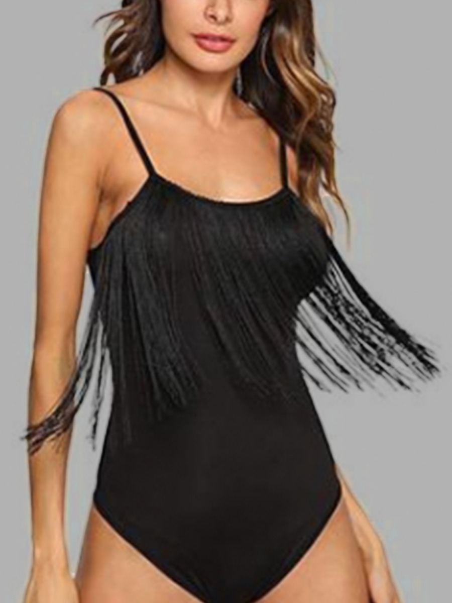 

Lovely Casual U Neck Tassel Design Black Teddies