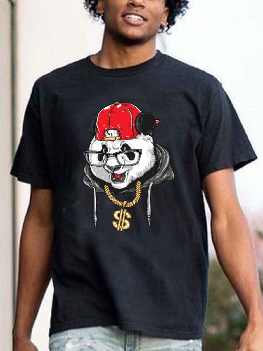 

Lovely Casual O Neck Cartoon Print Black Men T-shirt