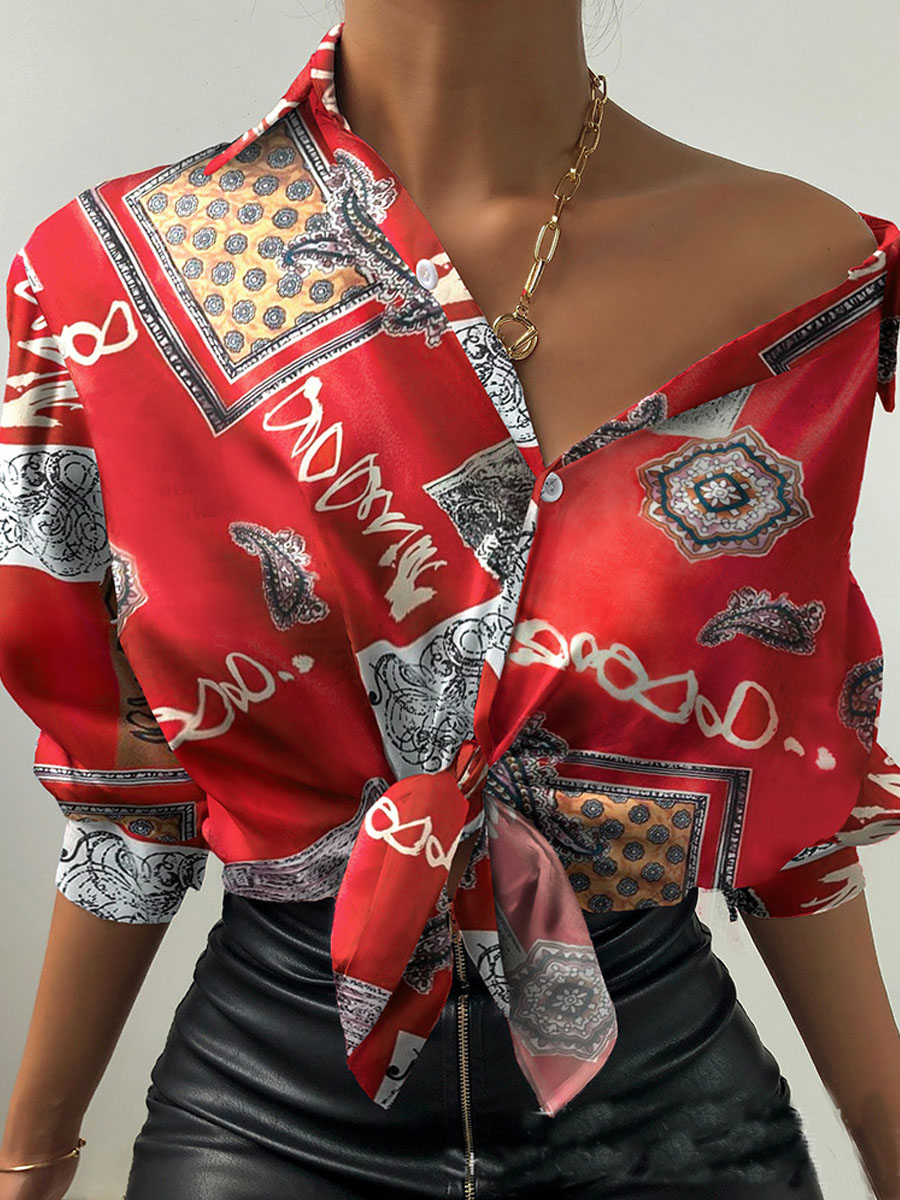 

Lovely Casual Paisley Print Red Blouse