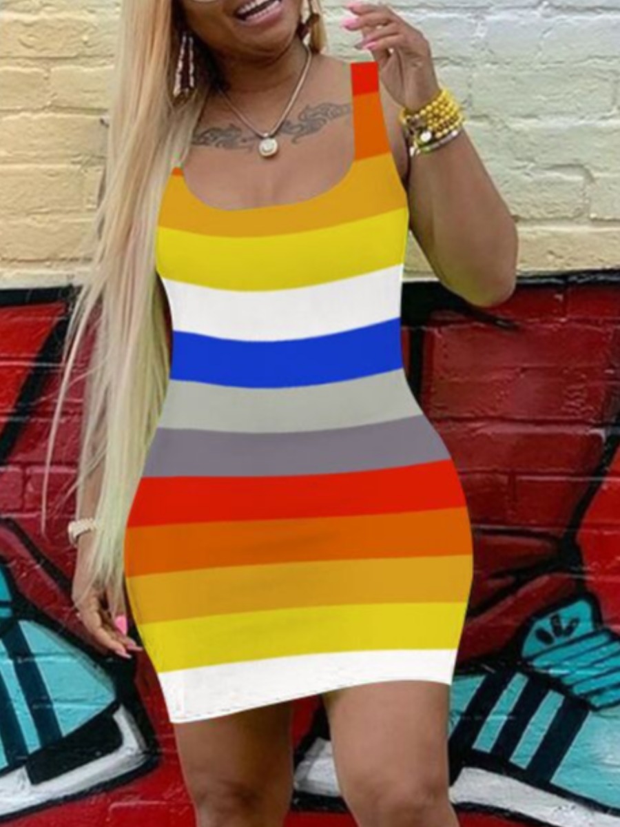 

Lovely Street U Neck Striped Multicolor Mini Dress, Multi