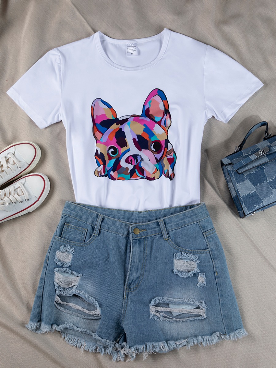 

Lovely Casual Animal Print Patchwork White T-shirt