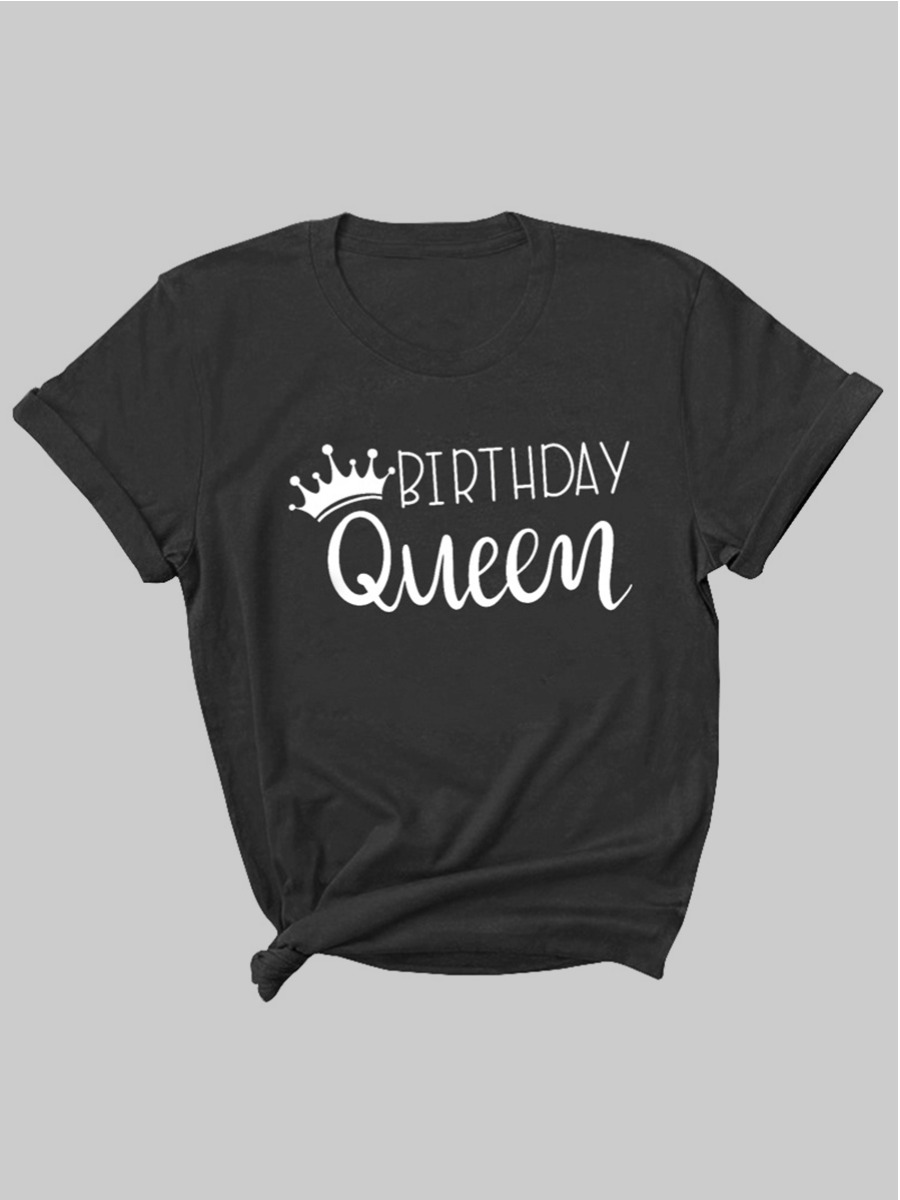 

Lovely Casual Crown Letter Print Black Plus Size T-shirt