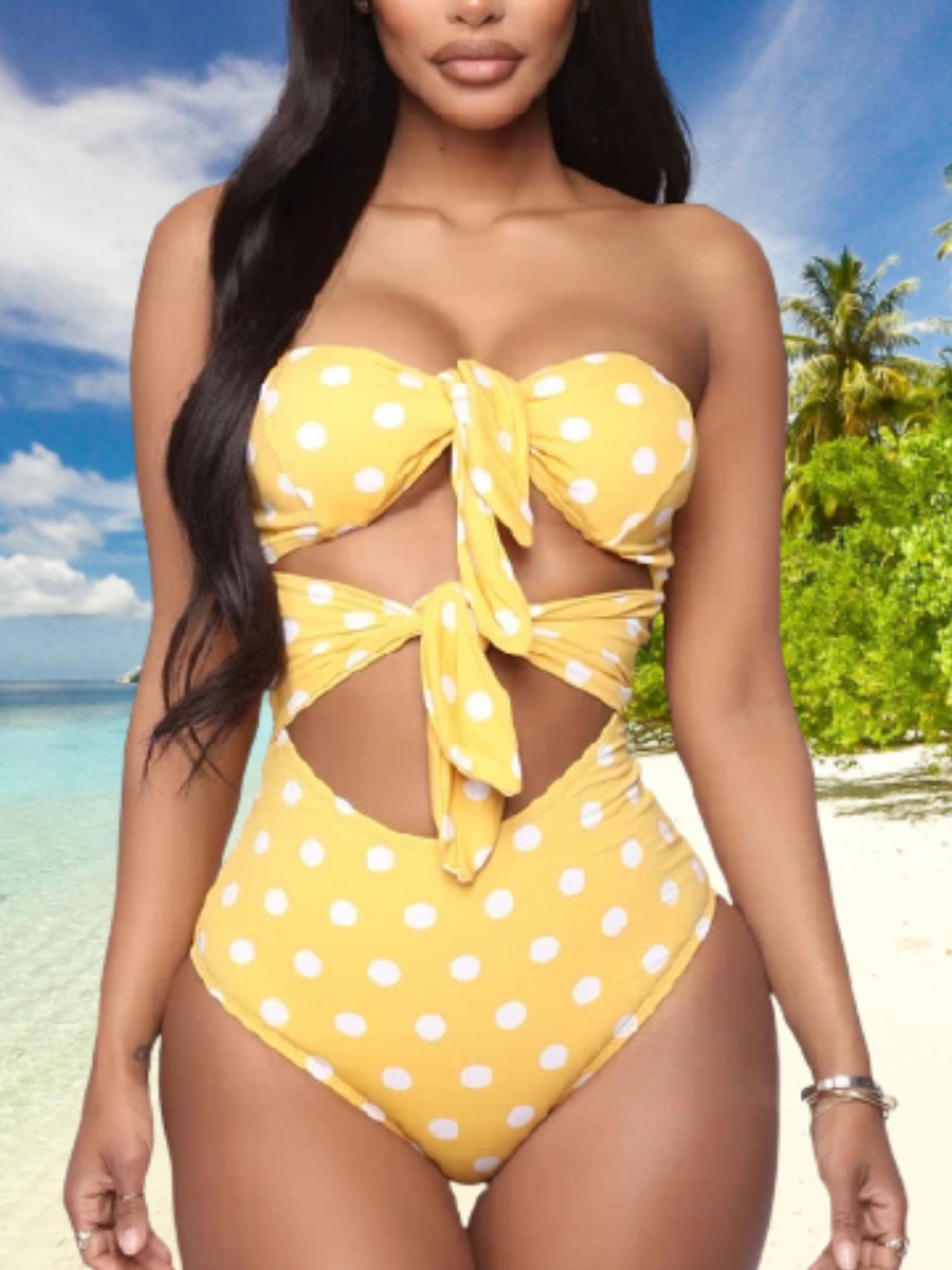 

Lovely Boho Bandage Hollow-out Design Yellow One-piece Swimsuit