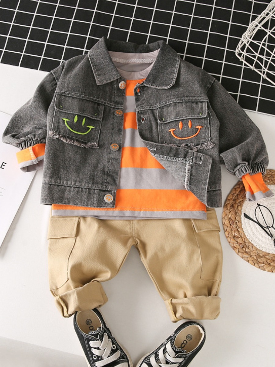 

Lovely Boy Street Striped Pocket Design Dark Grey Two Piece Pants Set