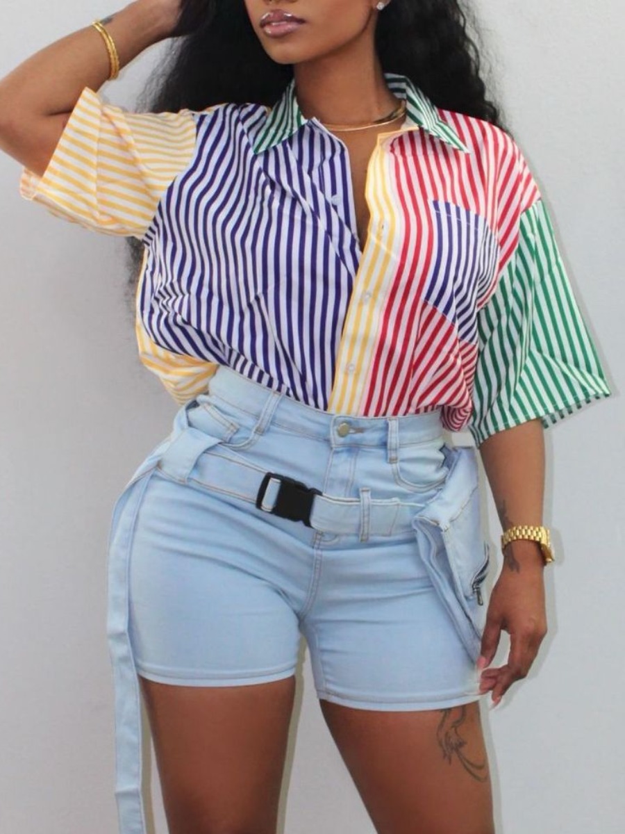 

LW Street Striped Patchwork Multicolor Blouse, Multi