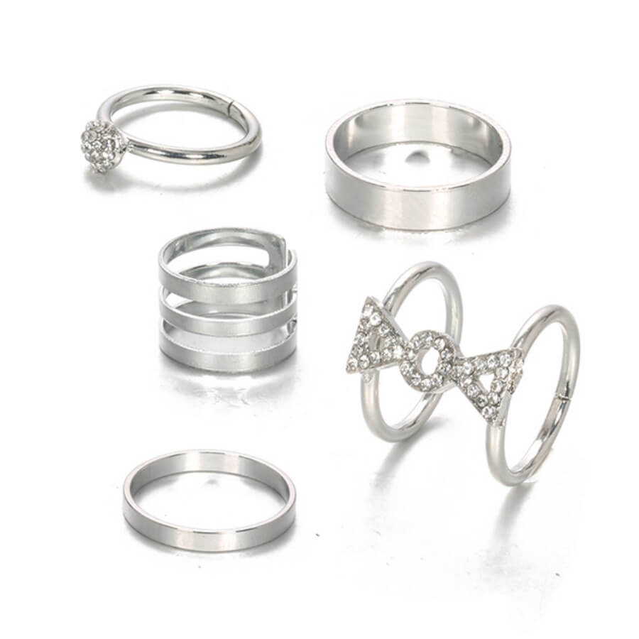 Lovely Trendy 5-piece Silver Ring