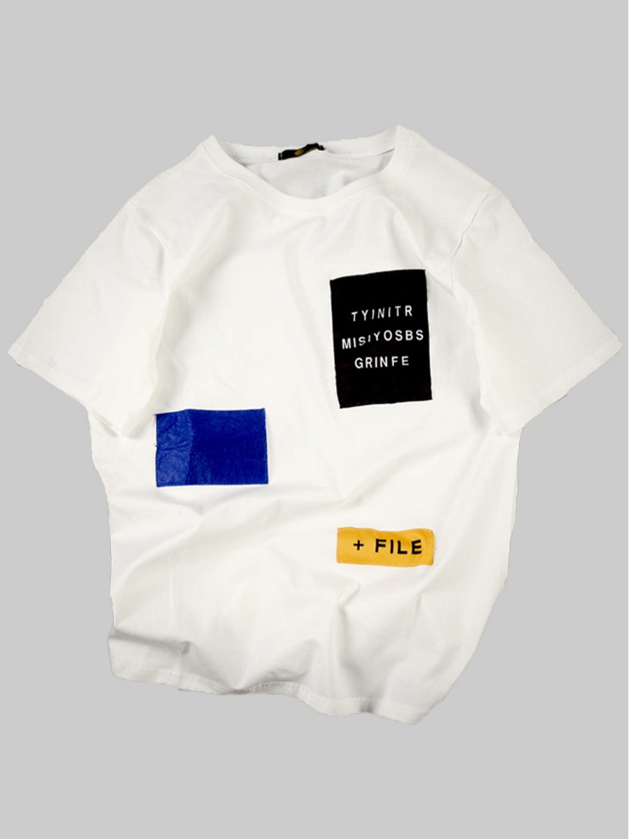 

Lovely Men Casual Letter Print Patchwork White T-shirt