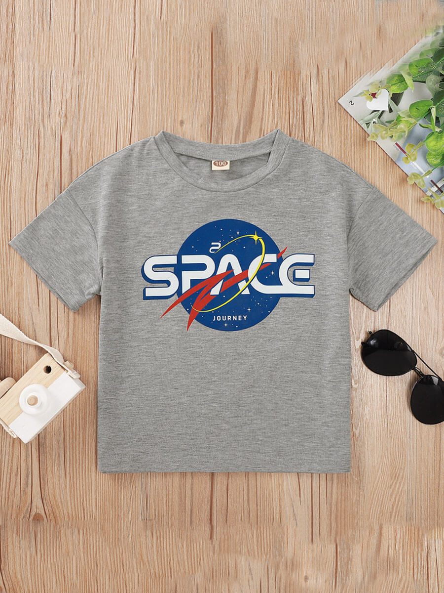 

Lovely Boy Street Star Letter Print Grey T-shirt