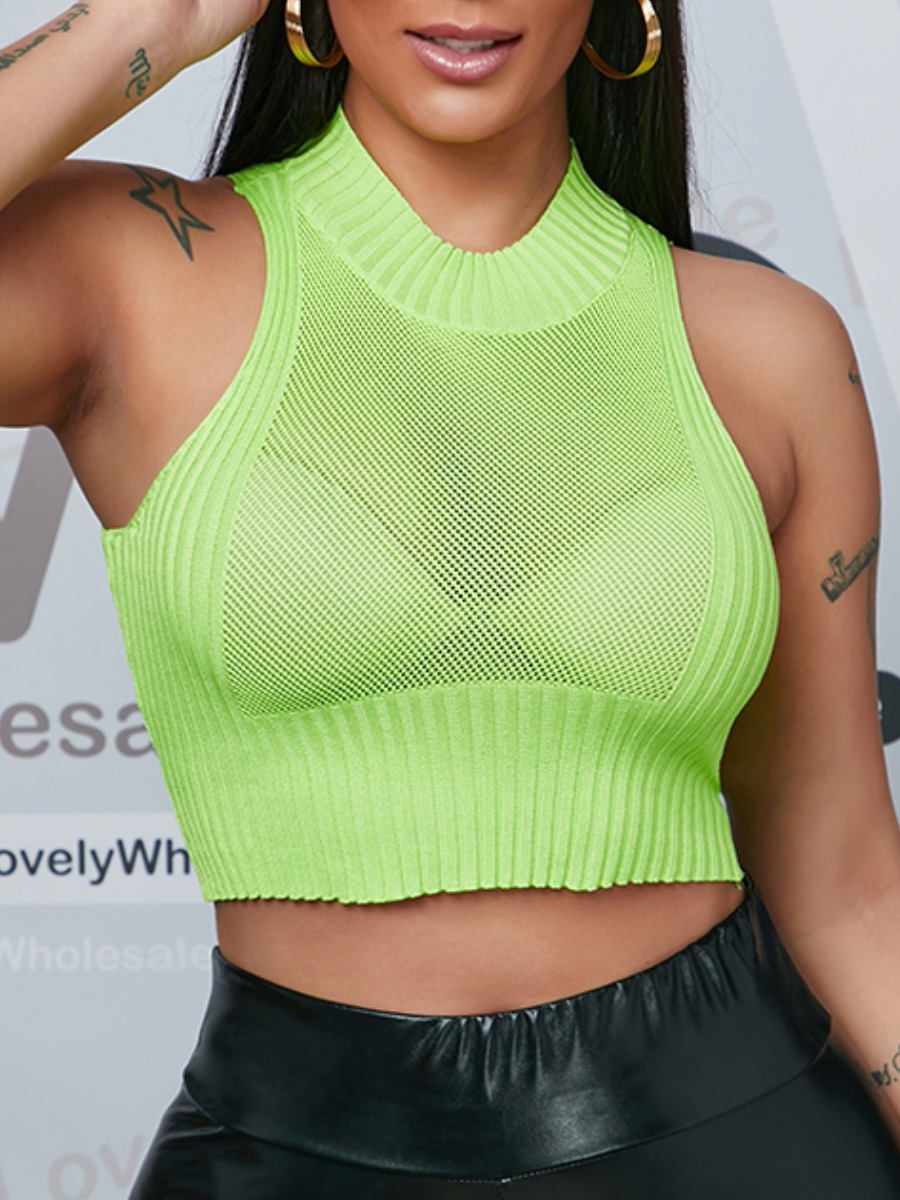 

Lovely Sweet Rib-Knit See-through Green Camisole