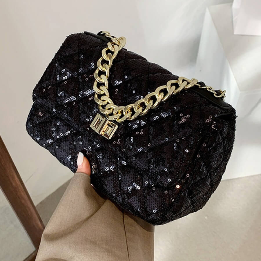 

Lovely Street Chain Strap Sequined Black Crossbody Bag