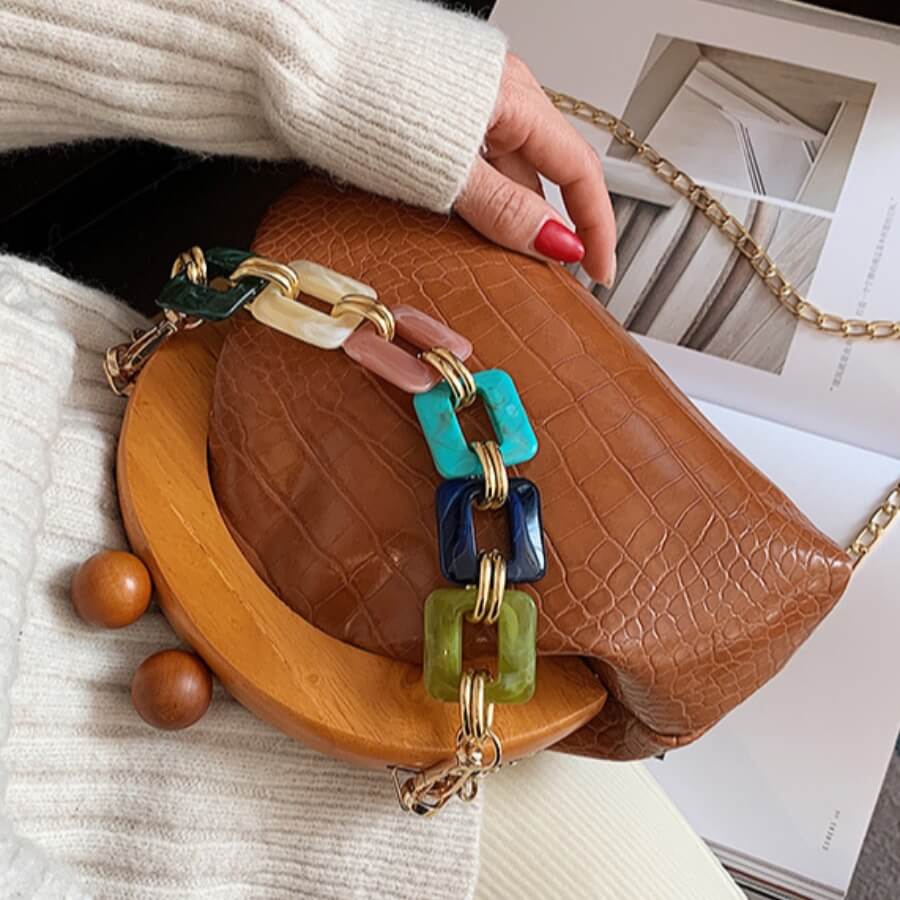 

Lovely Sweet Chain Strap Ring Decoration Brown Crossbody Bag