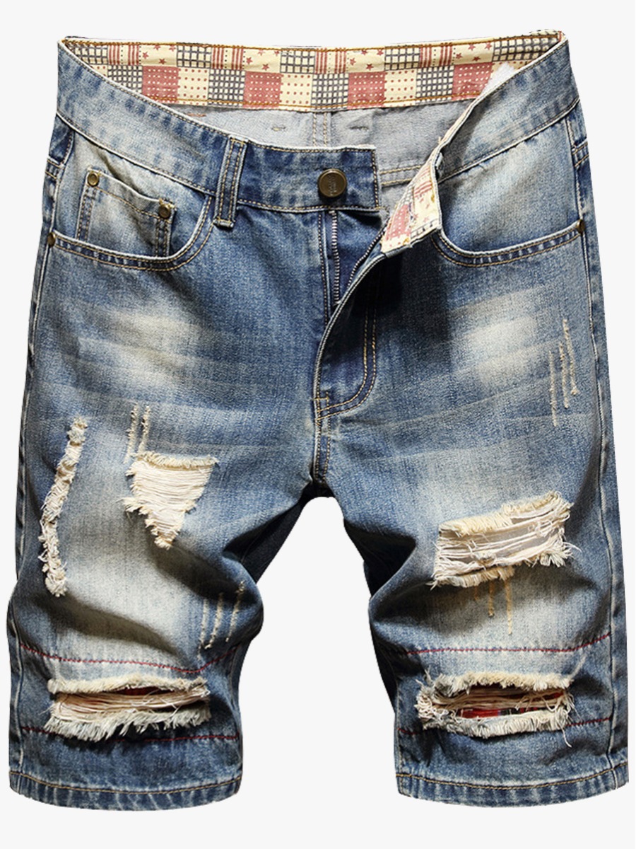 

Lovely Men Street Mid Waist Ripped Blue Denim Shorts