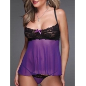 Lovely Sexy Lace See-through Purple Babydoll