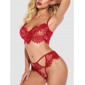 Lovely Sexy See-through Hollow-out Wine Red Bra Se