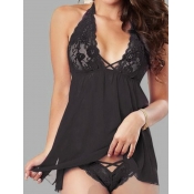 Lovely Sexy Hollow-out Ruffle Design Black Babydol