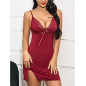Lovely Sexy V Neck Split Bow-tie Decoration Red Ba
