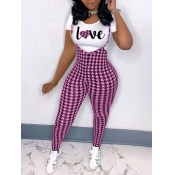 LW Plus Size Houndstooth Letter Print Overall Pant