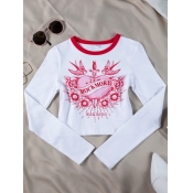 Lovely Street Floral Letter Print White T-shirt